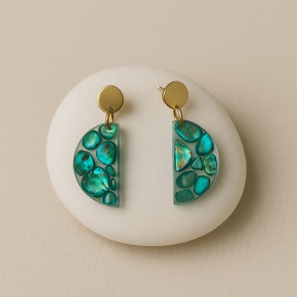 Σκουλαρίκια μισοφέγγαρο με πετρόλ ημιπολύτιμους λίθους