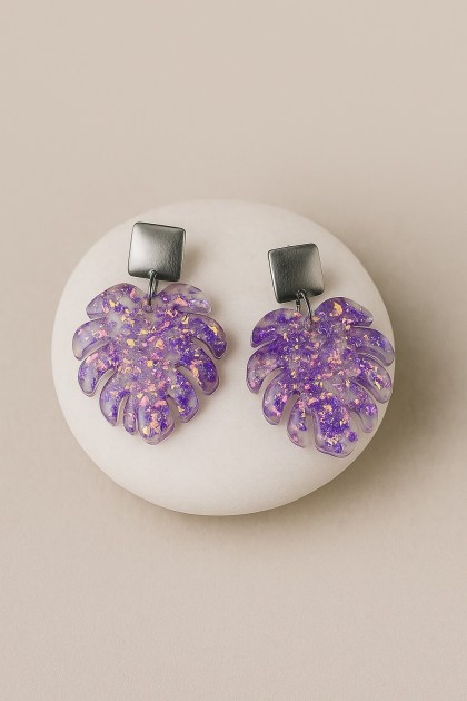 Σκουλαρίκια φύλλο σε ιριδίζον μωβ απόχρωση