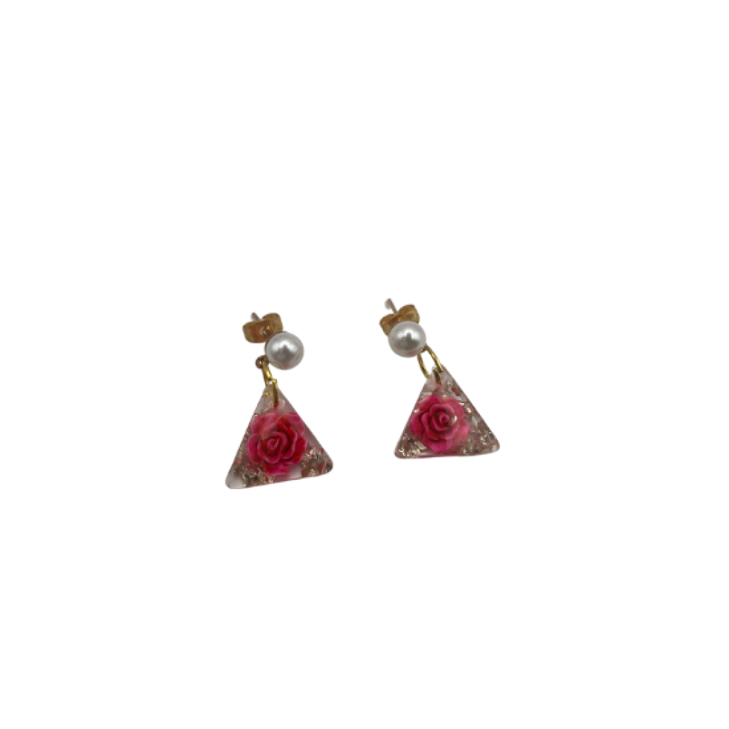 Σκουλαρίκια τριγωνικά με λεπτομέρειες χρυσών και ασημί ημιπολύτιμων λίθων με τρισδιάστατες λεπτομέρειες