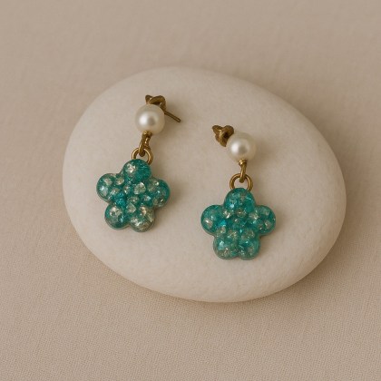 Σκουλαρίκια λουλούδι με πετρόλ ημιπολύτιμους λίθους