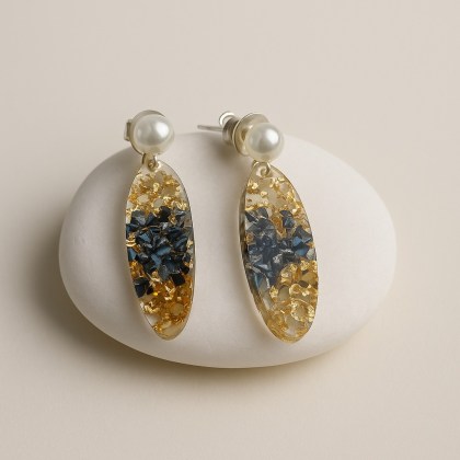 Σκουλαρίκια με ημιπολύτιμους λίθους σε ασημί χρυσό και σκούρο μπλε