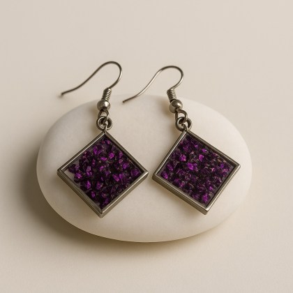 Σκουλαρίκια ρόμβος με μωβ ημιπολύτιμους λίθους 