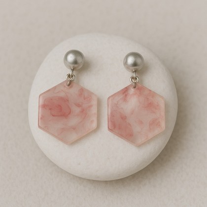Σκουλαρίκια πολύγωνα ροζ με νερά